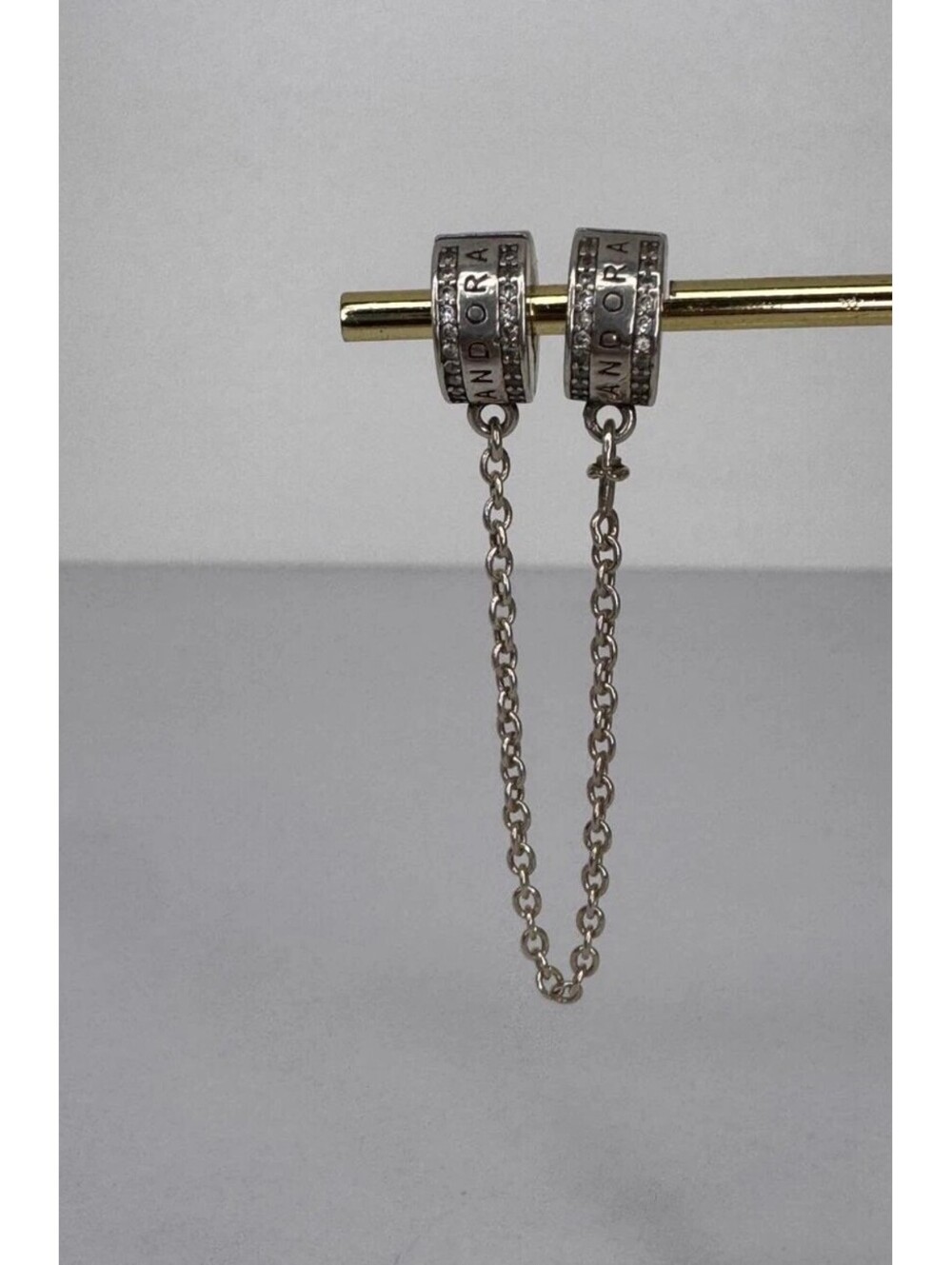 Pandora Sterling Silver Safety Chain Charm S925 ALE Authentic Bracelet Accessory